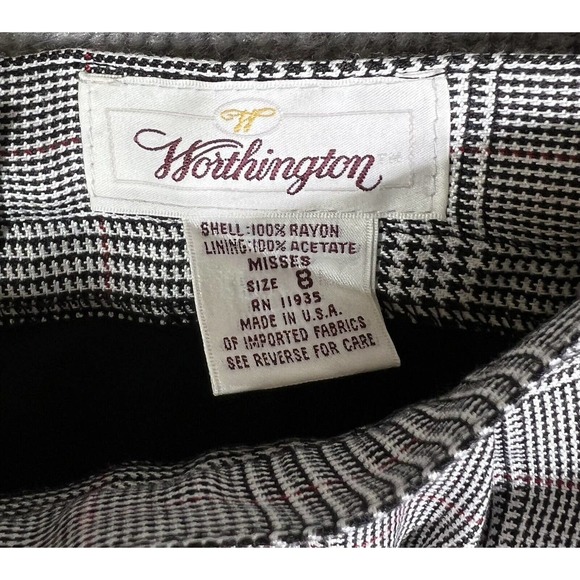 Vintage Worthington Houndstooth Plaid Midi Skirt Misses Size 8 Black Pockets USA - Picture 3 of 14
